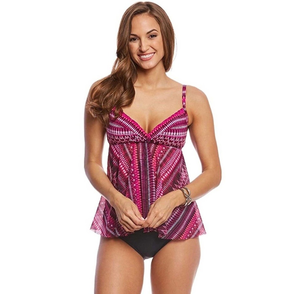 Profile by Gottex pink Indian Sunset mesh fly away tankini top size 6
